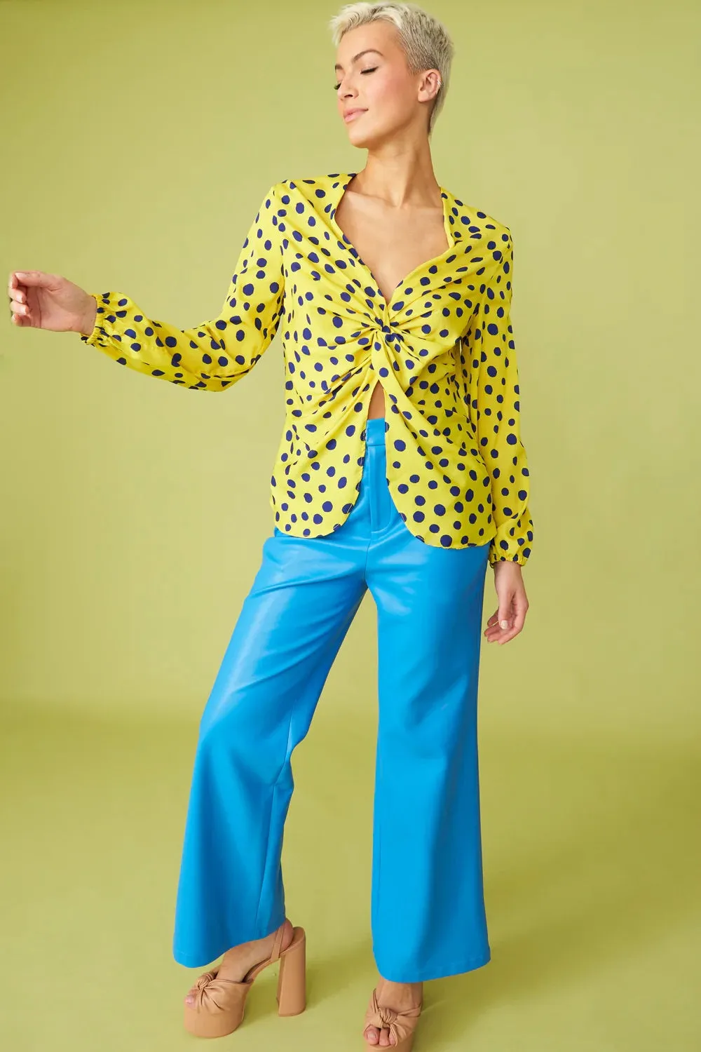 Ladies Yellow Silk Blend Polka Dot Parma Blouse