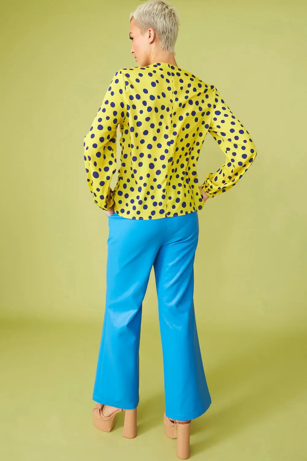 Ladies Yellow Silk Blend Polka Dot Parma Blouse