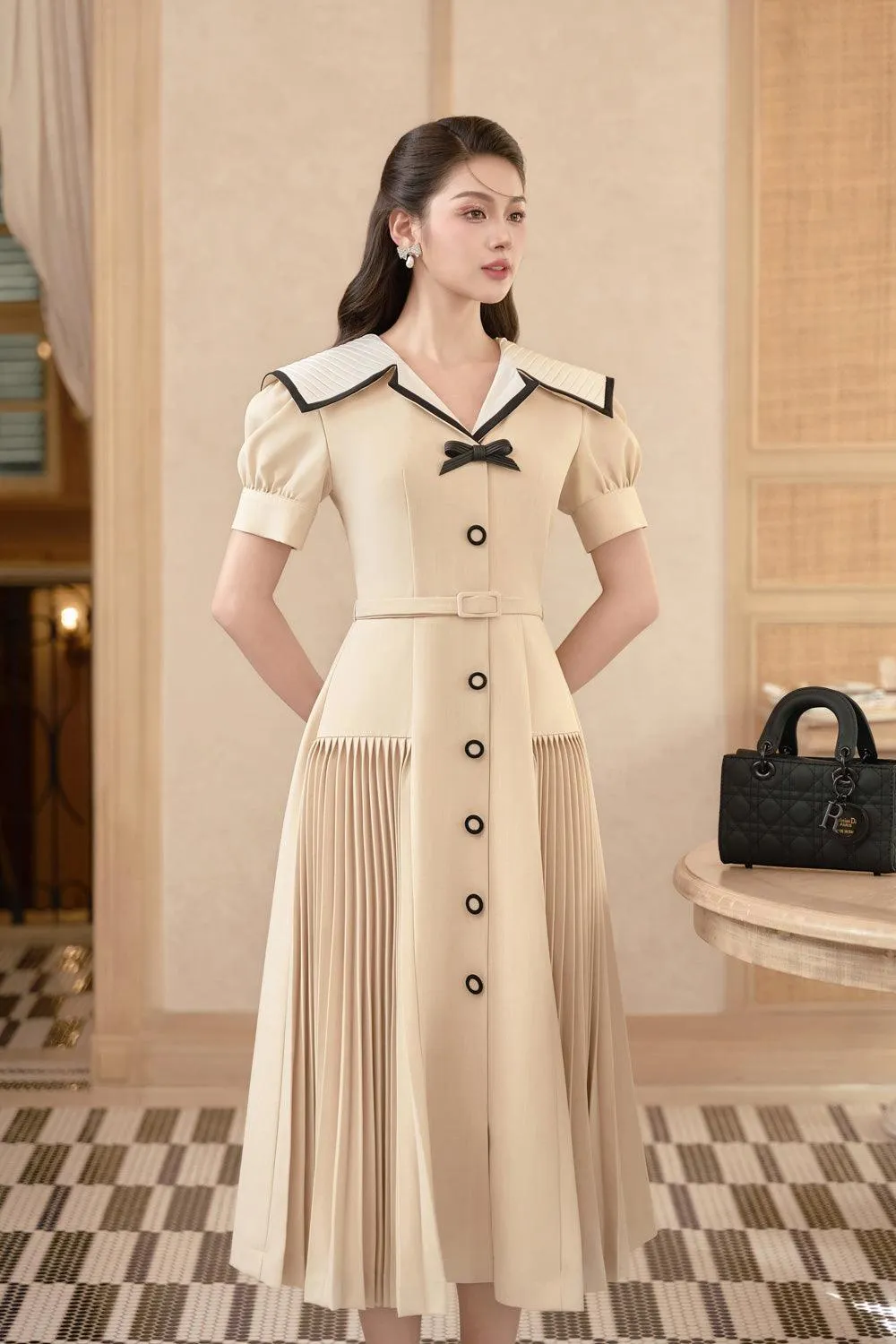 Lisa A-line Puffy Sleeved Linen Cotton Midi Dress