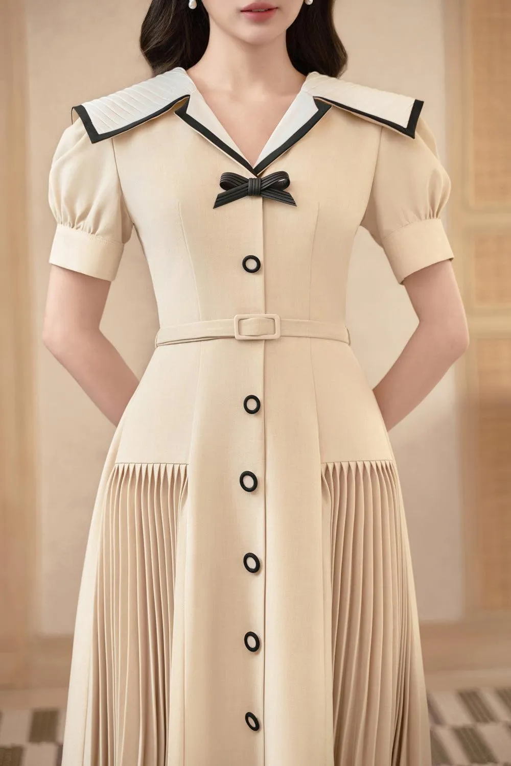 Lisa A-line Puffy Sleeved Linen Cotton Midi Dress