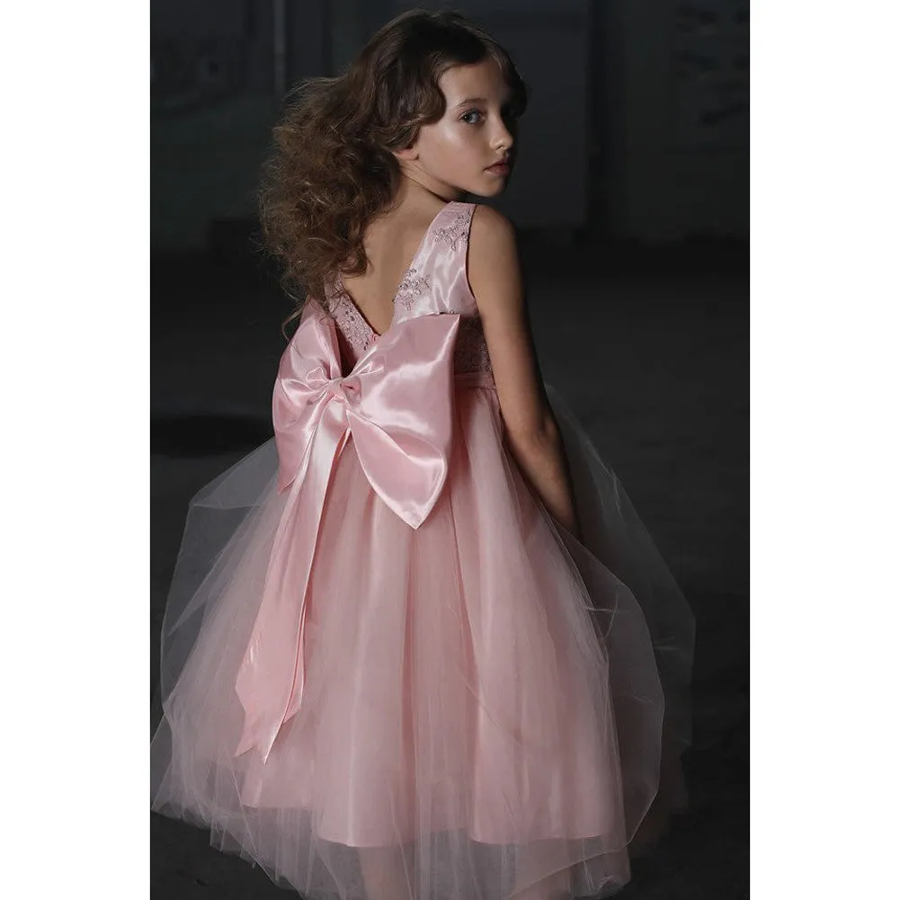 Little Girls Blush Beads Embroidery Luxurious Flower Girl Dress 2-6