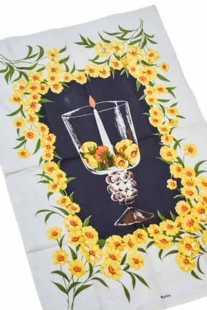 Maylin Irish linen yellow floral centerpiece tea towel