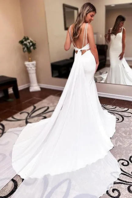 Mermaid Sweetheart Floor-Length Sleeveless Stain Wedding Dresses with Ruffles