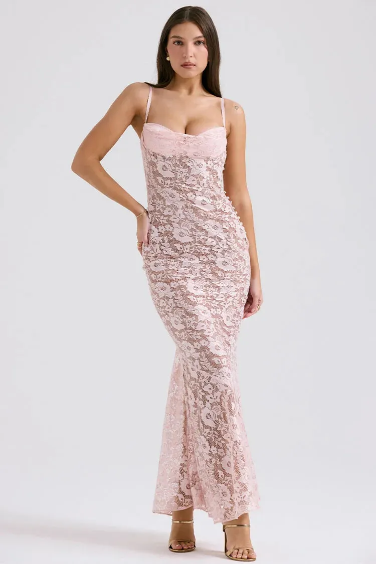 Mesh Floral Lace Charming Embroidered Midi Dress