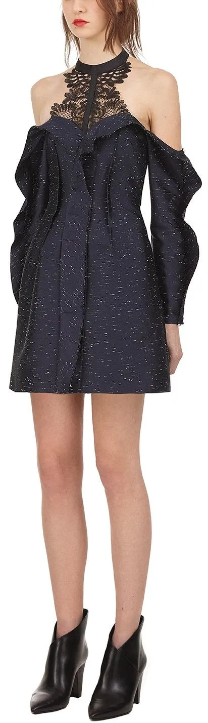 Midnight Lace Halter Mini Dress