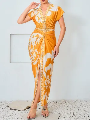 Mustard Yellow V-neck midi dress