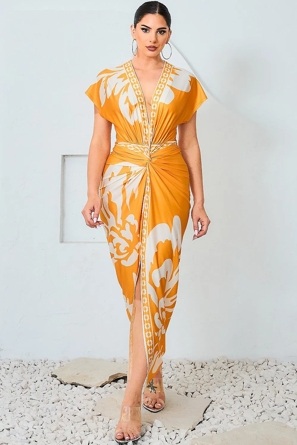 Mustard Yellow V-neck midi dress