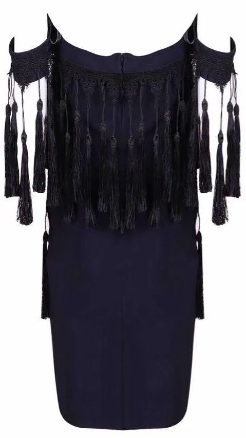 Off-the-Shoulder Mini Dress with Tassels