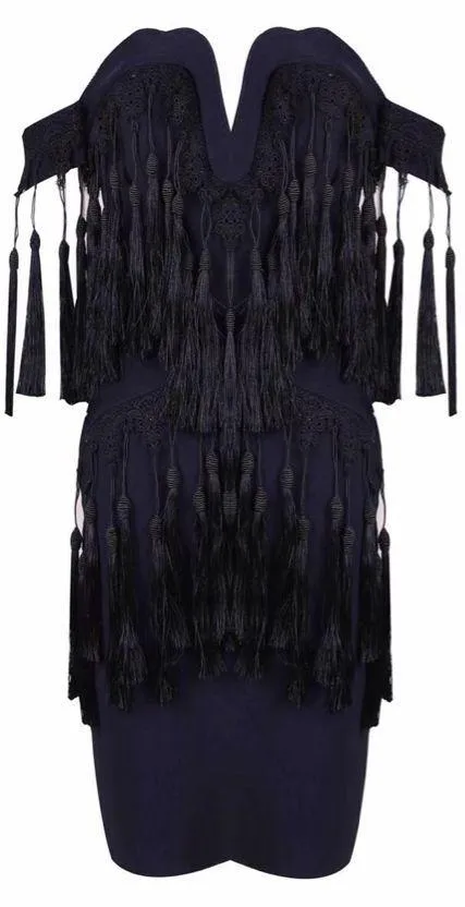 Off-the-Shoulder Mini Dress with Tassels