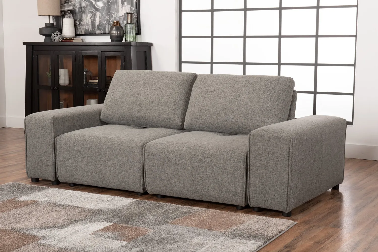 Orenda Linen-Look Fabric Modular Loveseat - Grey