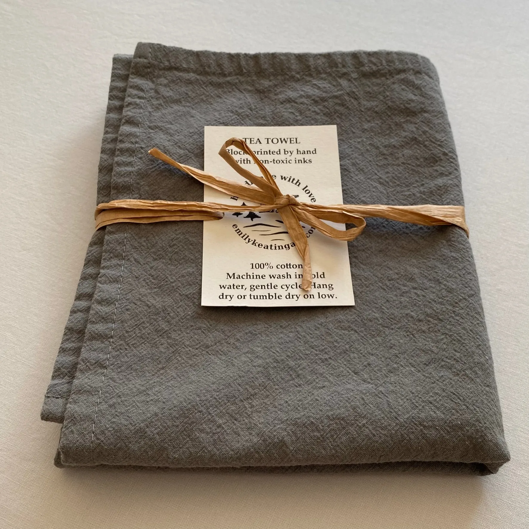 Peach Iris on Grey Tea Towel