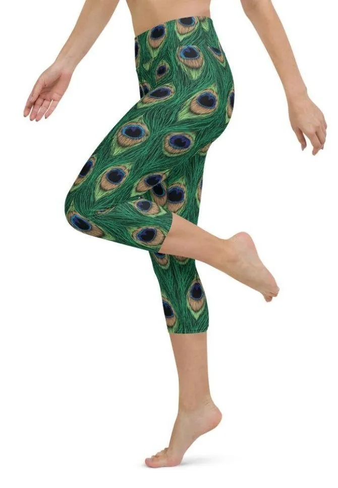 Peacock Print Yoga Capris