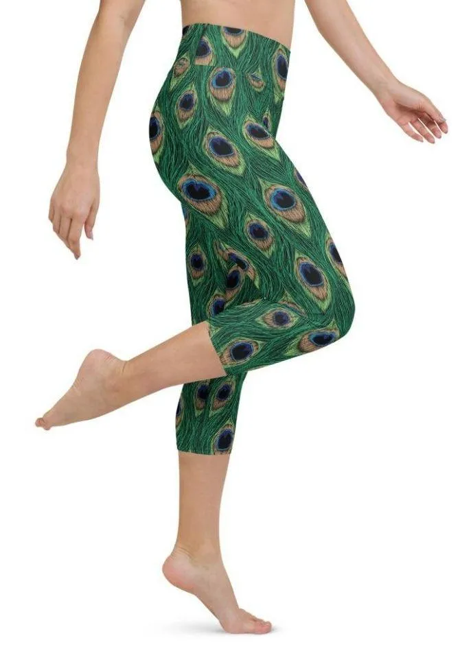 Peacock Print Yoga Capris