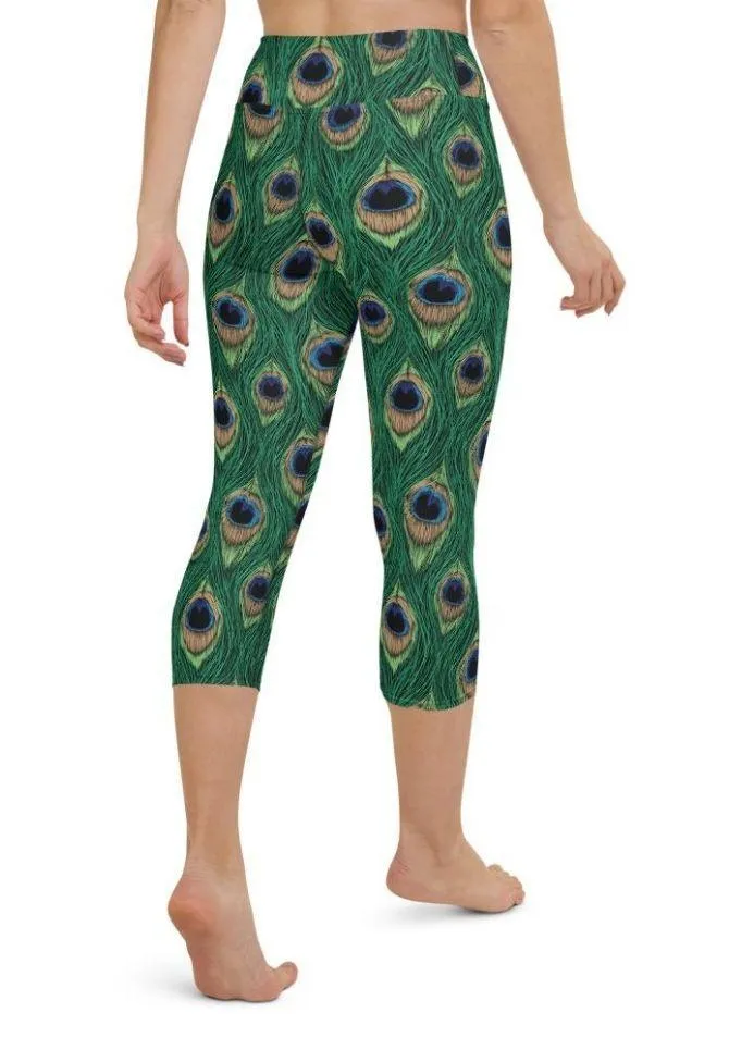 Peacock Print Yoga Capris