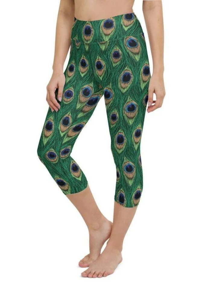 Peacock Print Yoga Capris