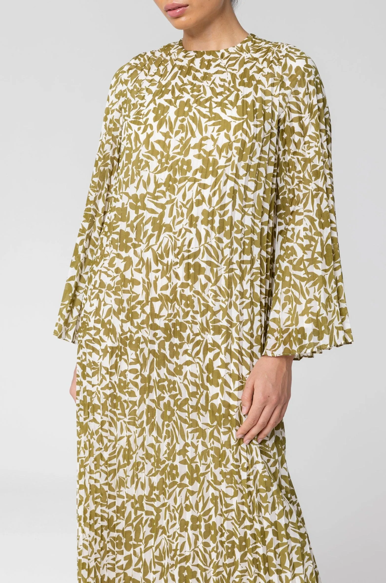 Pleated Printed Shift Maxi Dress