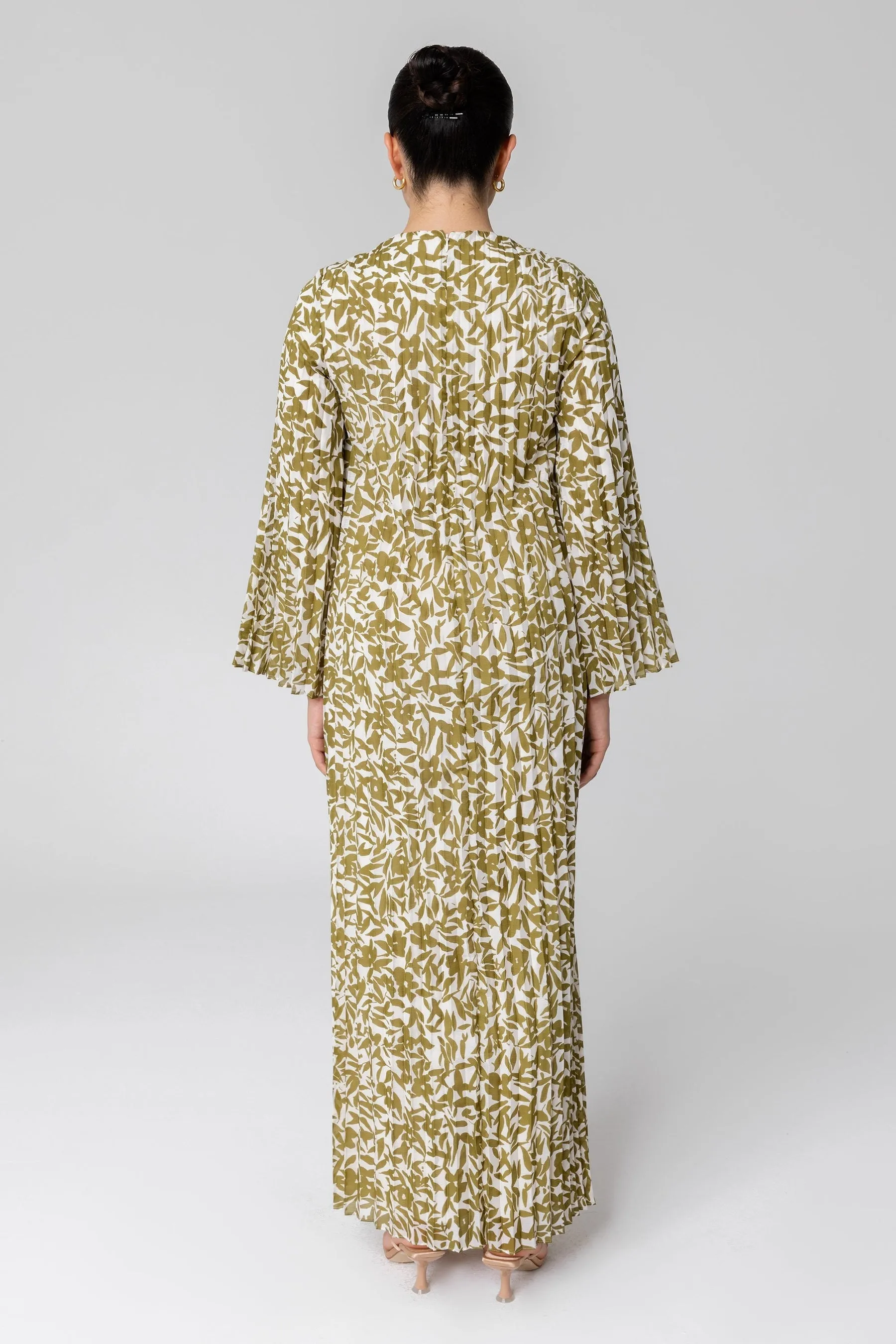 Pleated Printed Shift Maxi Dress