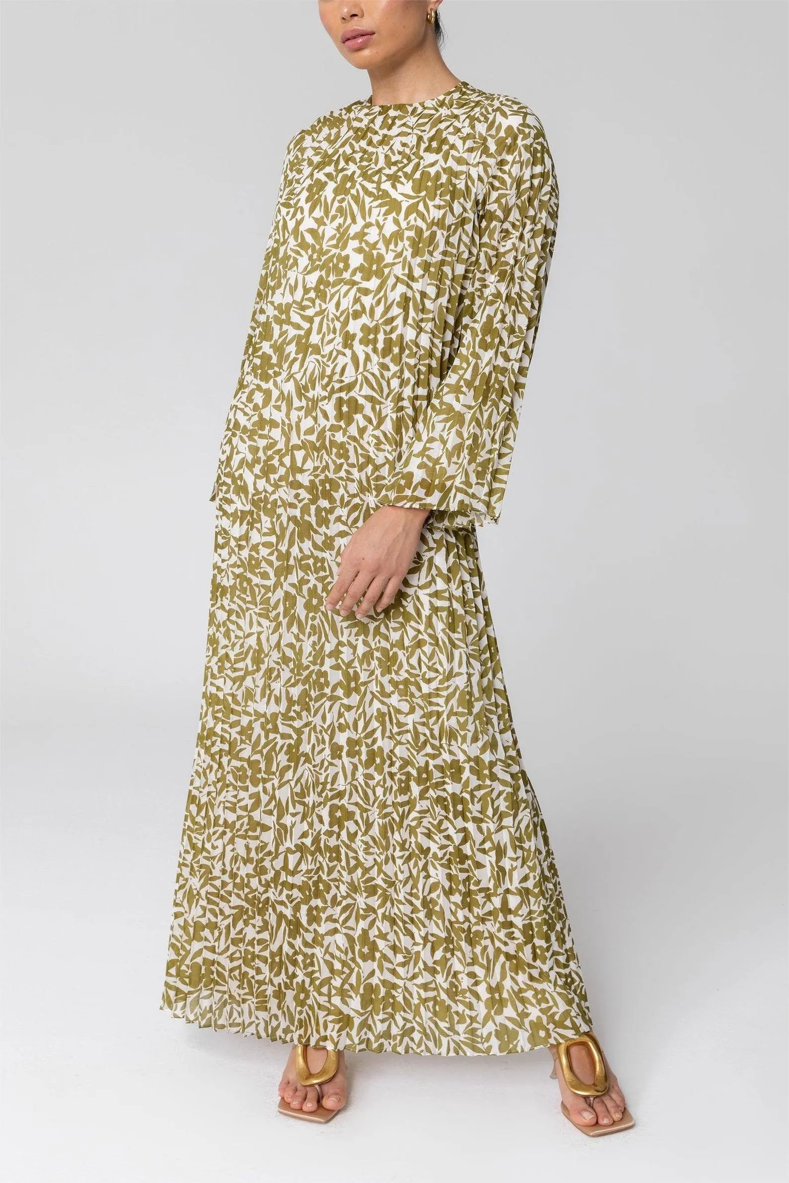 Pleated Printed Shift Maxi Dress