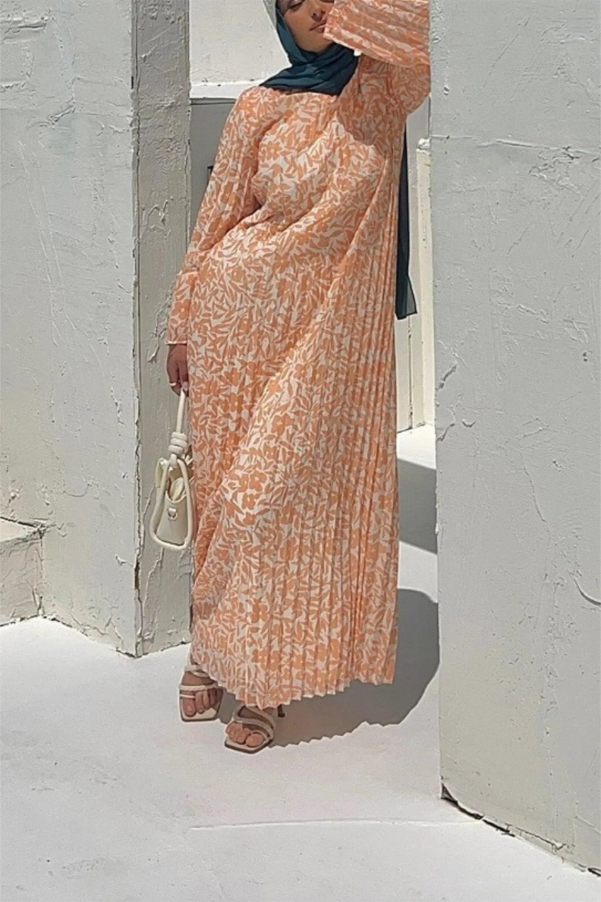Pleated Printed Shift Maxi Dress