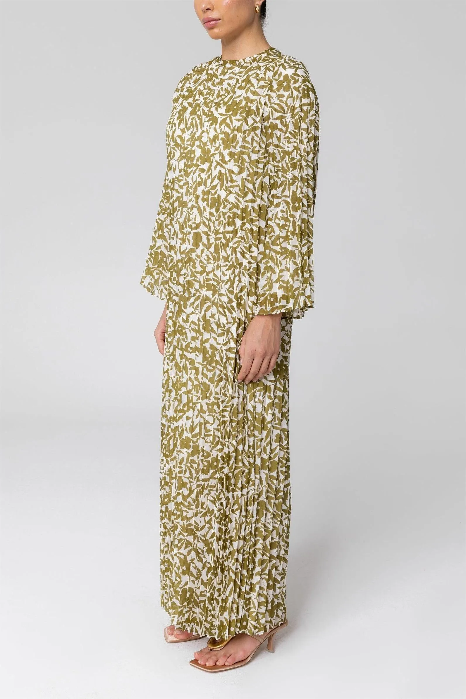Pleated Printed Shift Maxi Dress