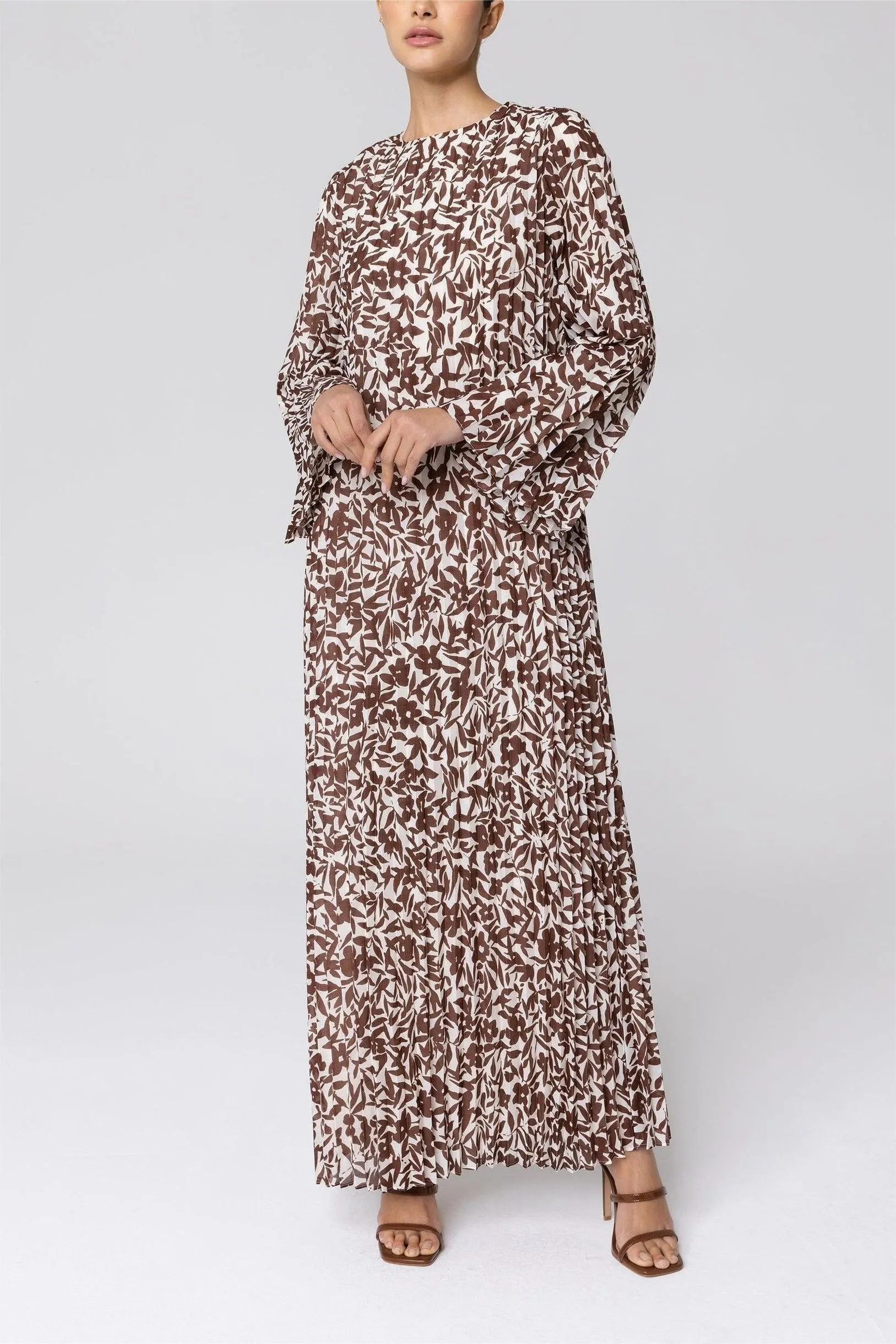 Pleated Printed Shift Maxi Dress