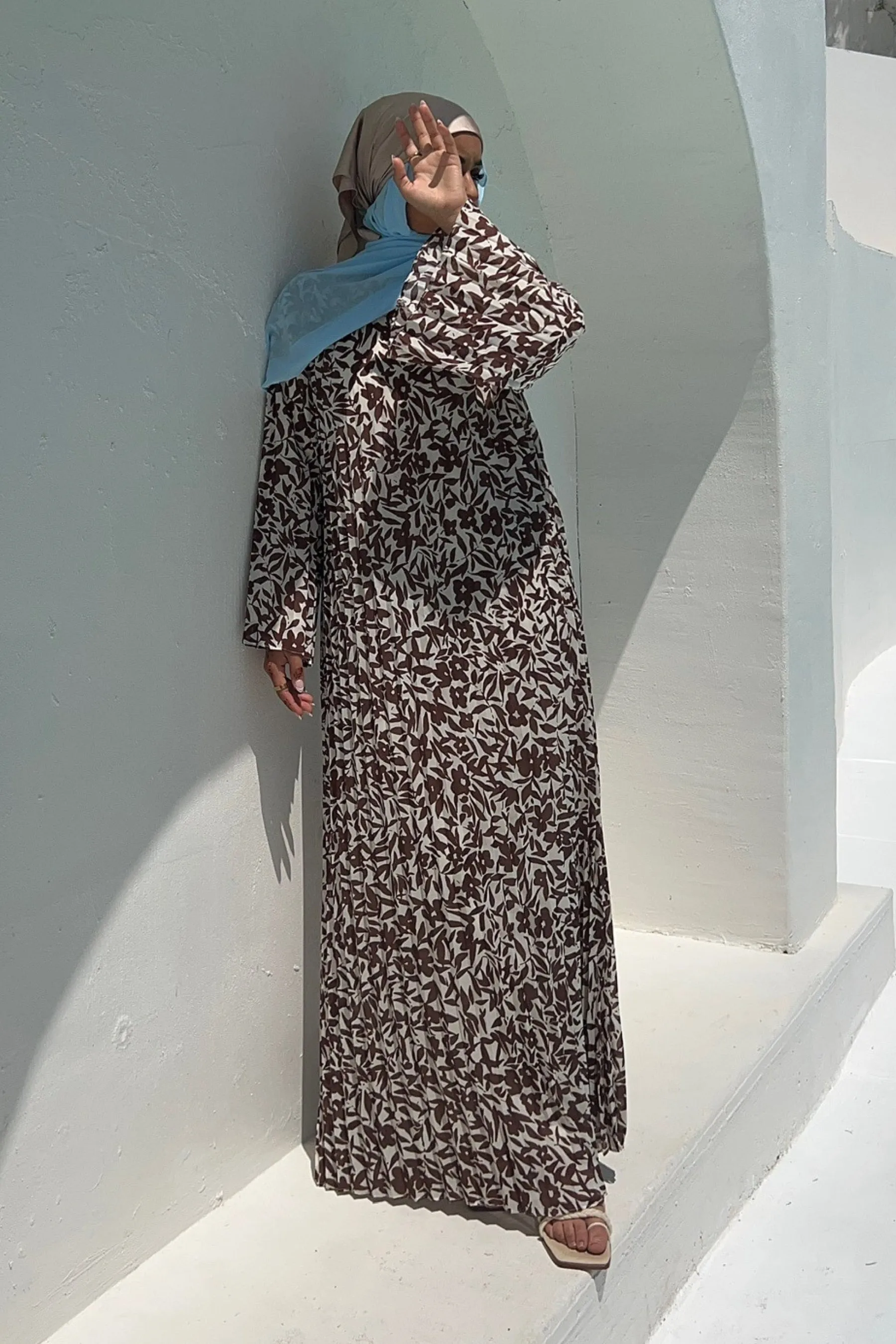 Pleated Printed Shift Maxi Dress