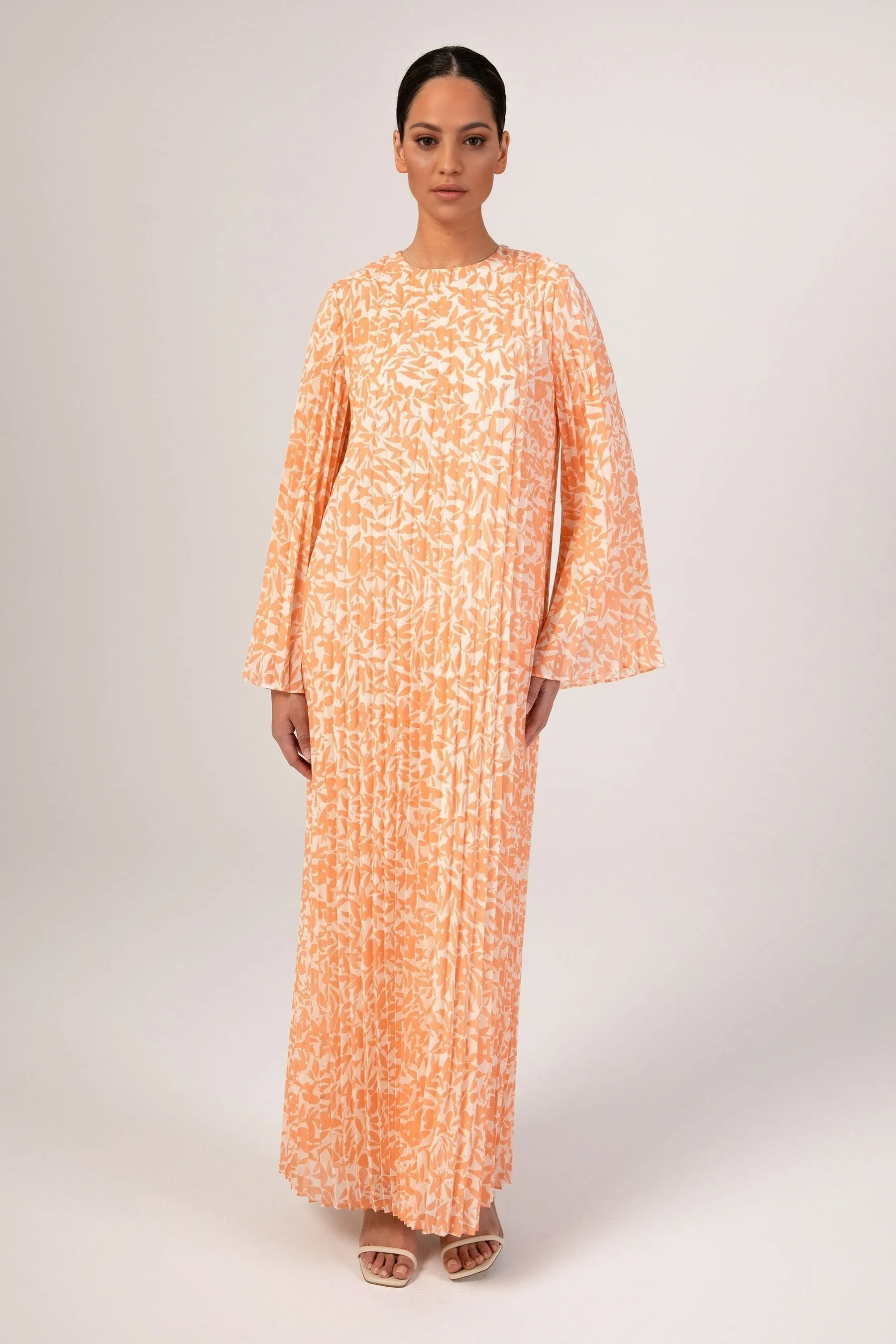 Pleated Printed Shift Maxi Dress