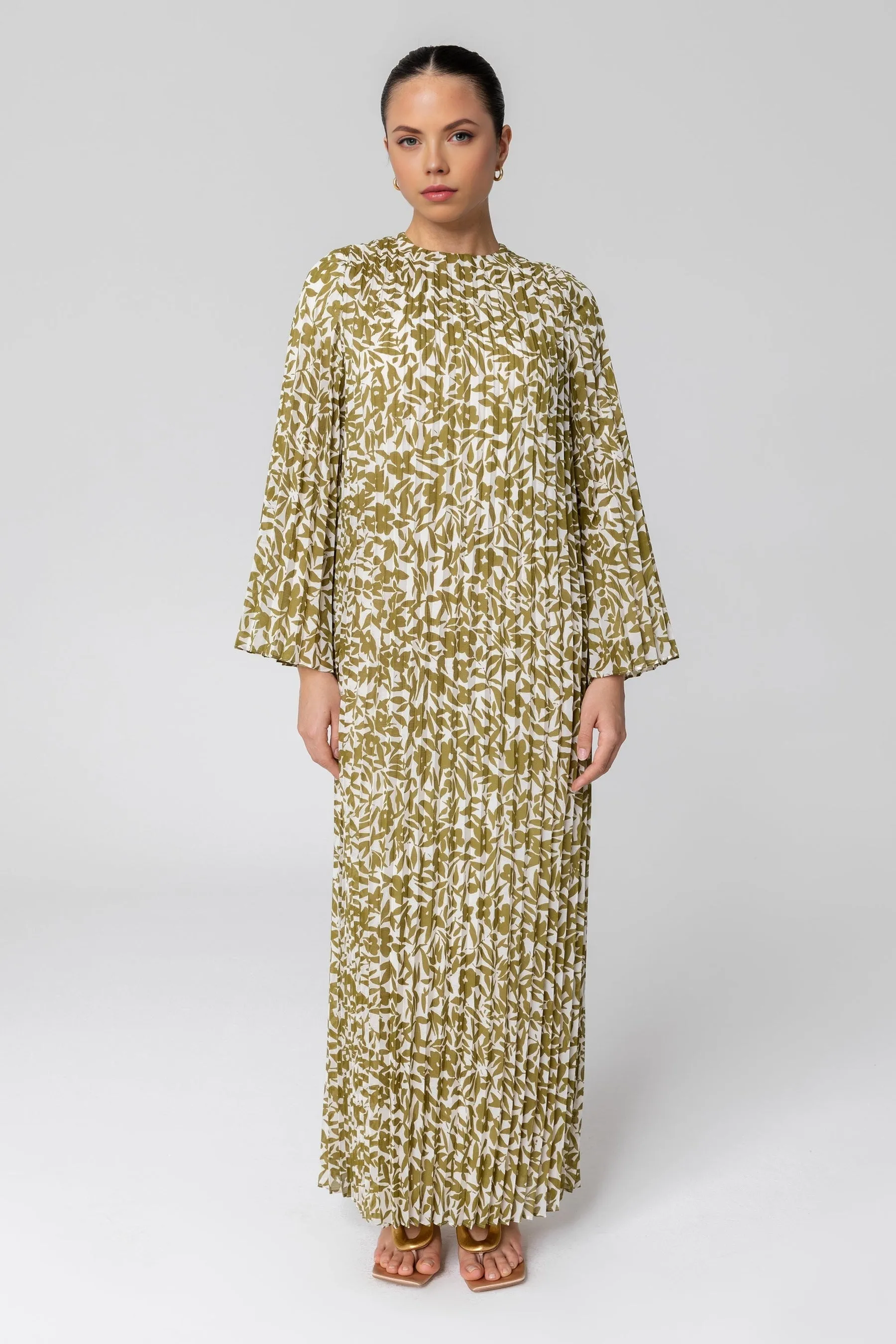 Pleated Printed Shift Maxi Dress
