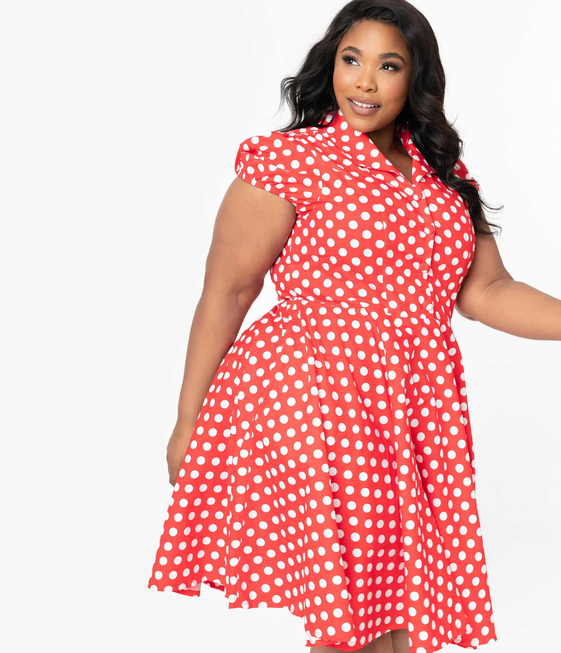 Plus Size 1950s Red & White Polka Dot Mona Swing Dress