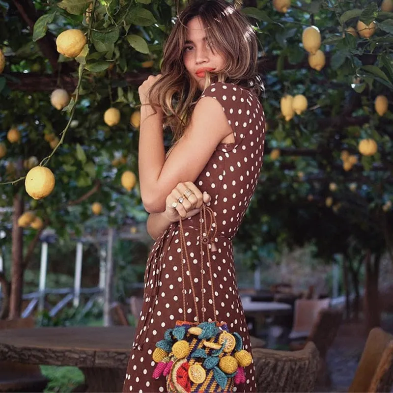 Polka Dot Dress Summer Dress Women Beach Dresses Bohemian V Neck