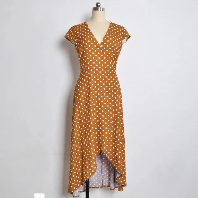 Polka Dot Dress Summer Dress Women Beach Dresses Bohemian V Neck