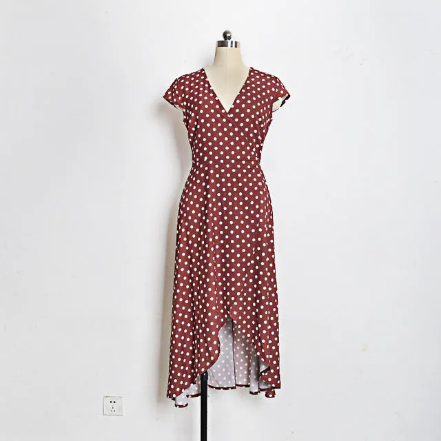 Polka Dot Dress Summer Dress Women Beach Dresses Bohemian V Neck
