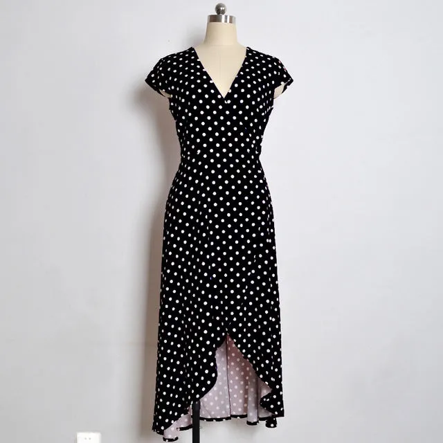 Polka Dot Dress Summer Dress Women Beach Dresses Bohemian V Neck