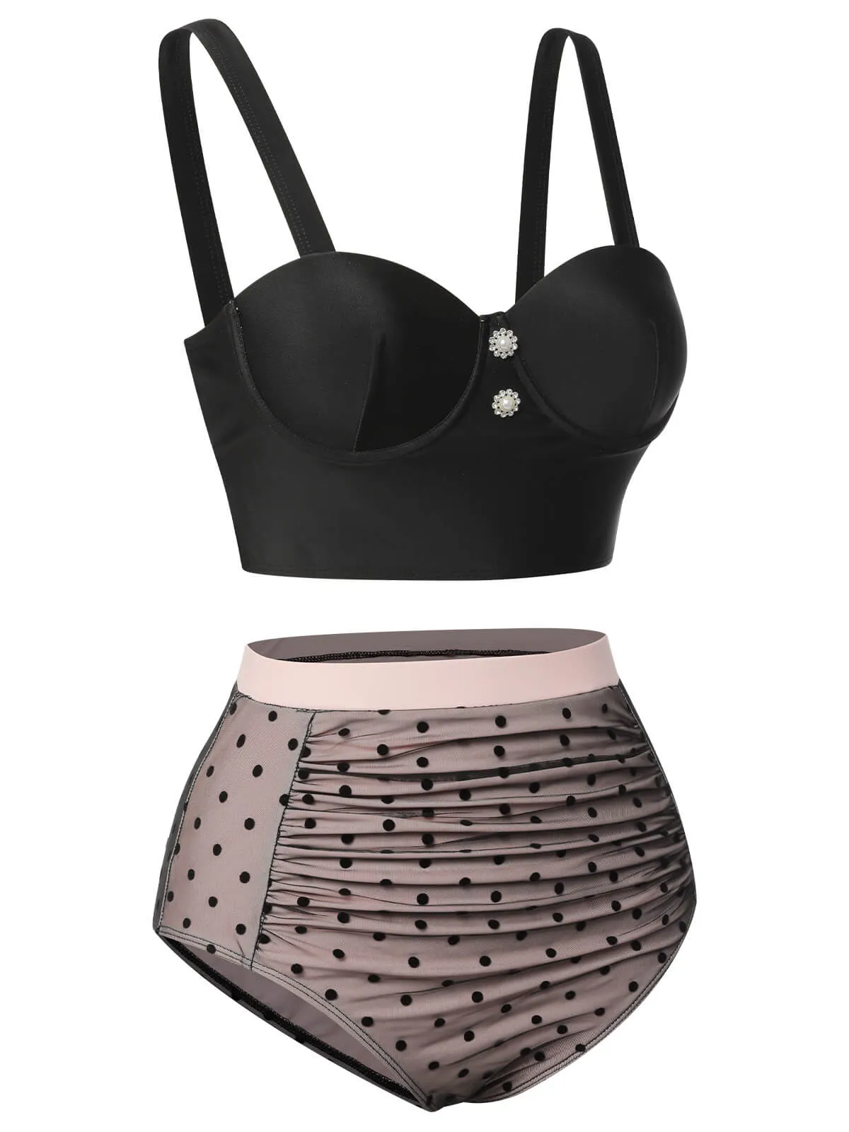 [Pre-Sale] Black 1960s Polka Dots Mesh Swimsuit
