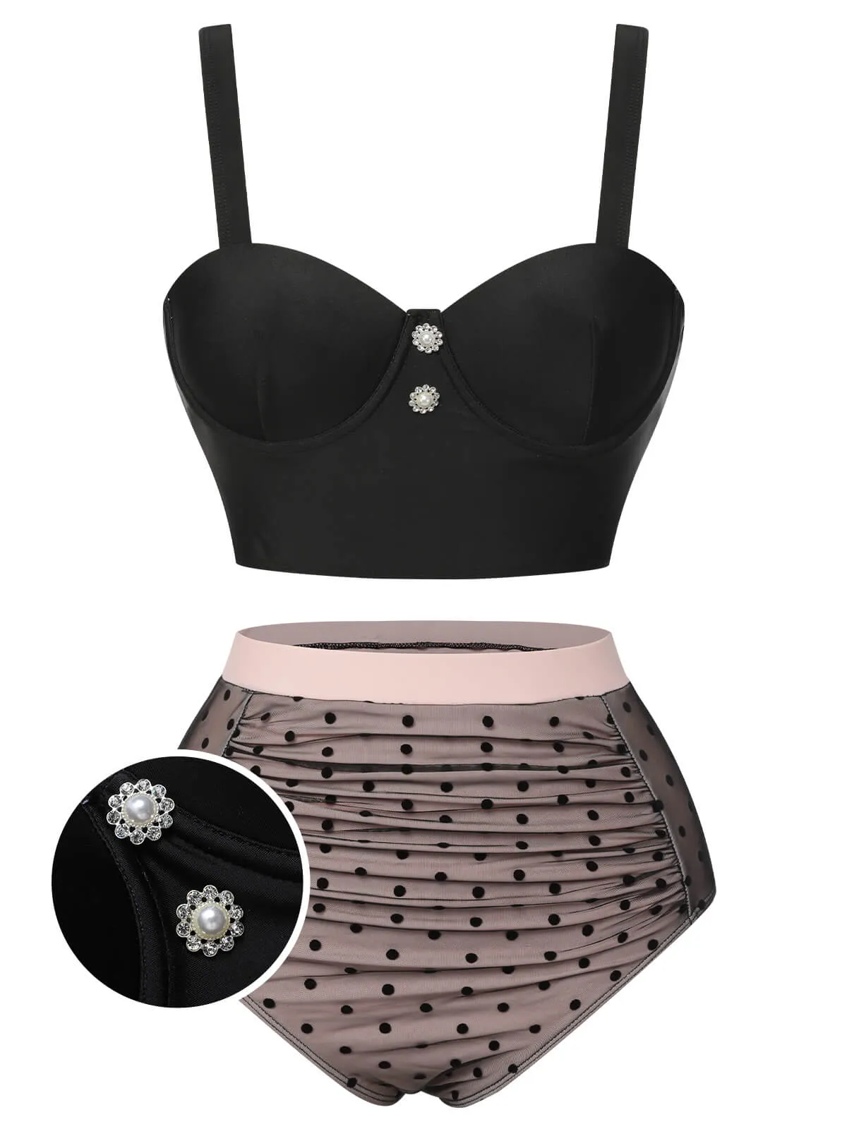 [Pre-Sale] Black 1960s Polka Dots Mesh Swimsuit
