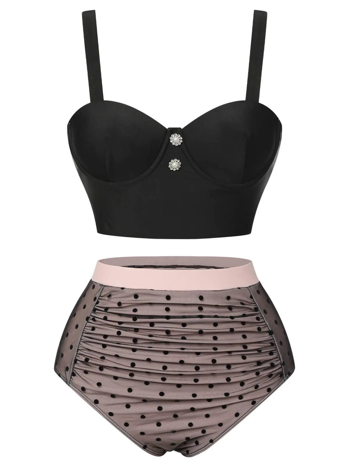 [Pre-Sale] Black 1960s Polka Dots Mesh Swimsuit