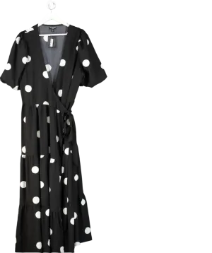 PrettyLittleThing Black Polka Dot Wrap Dress UK 24