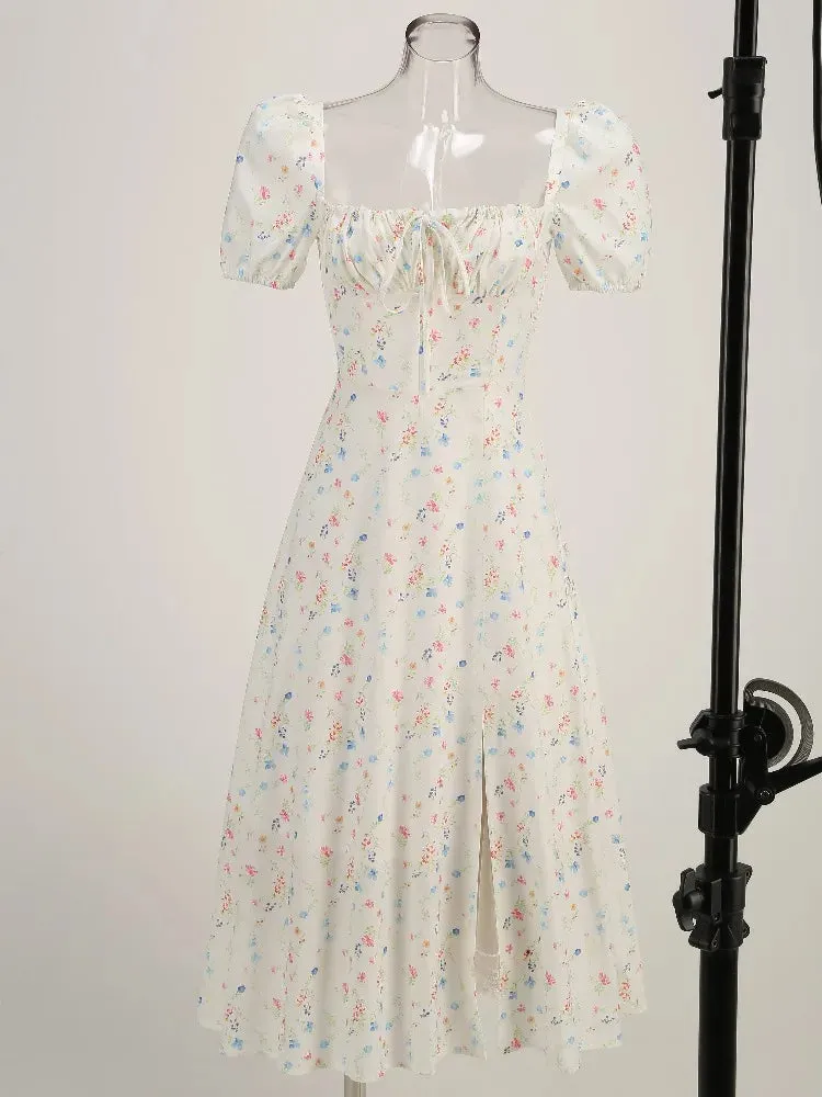 Puff Sleeves Floral Charming Printed Midi Dress
