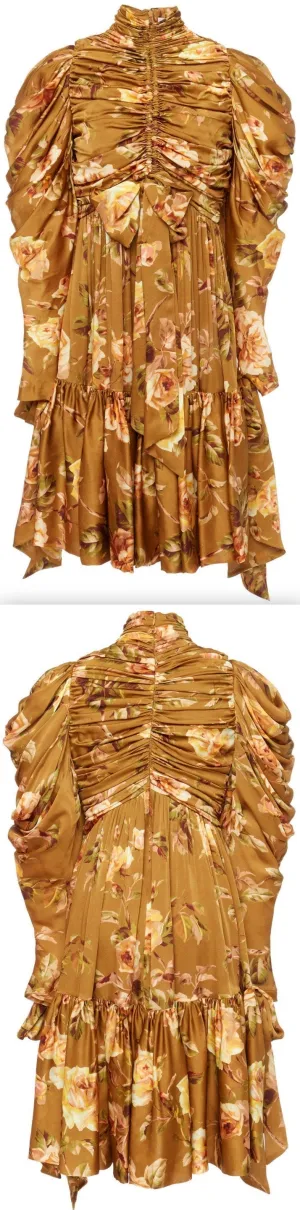 'Resistance' Ruched Floral-Print Mini Dress