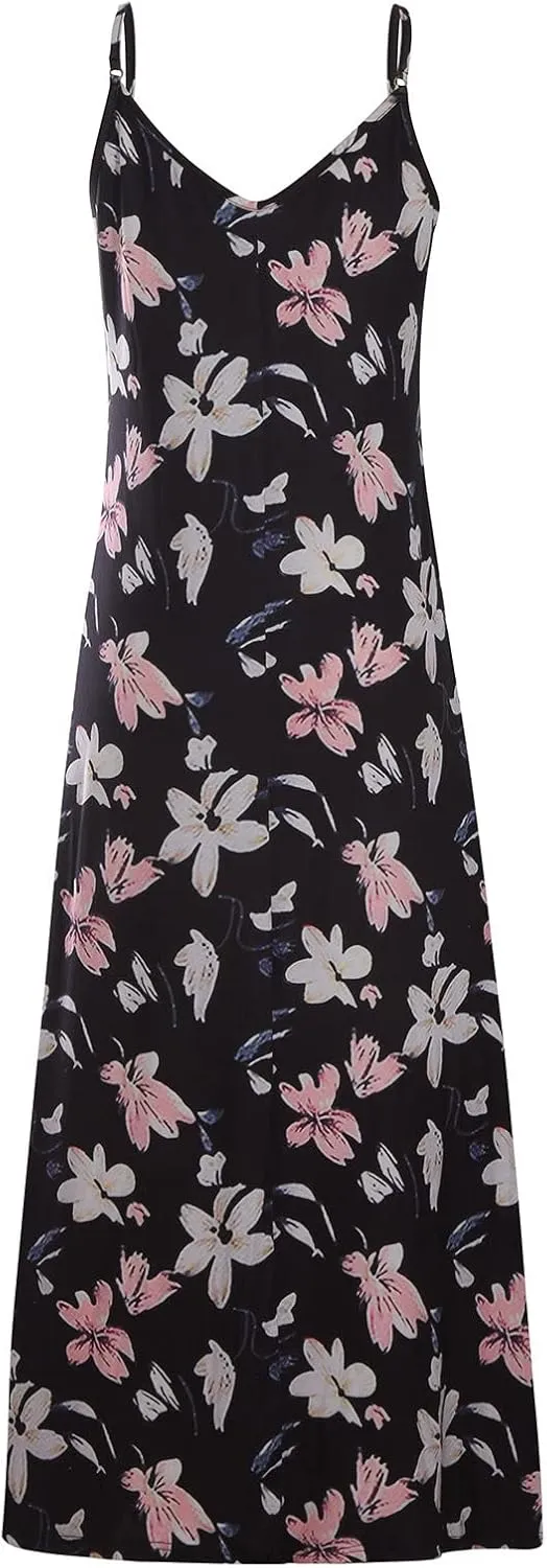 Sexy Dresses for Women Floral Print Spaghetti Strap Boho Dress Summer Elegant V Neck Ruffle Maxi Dress Party Evening
