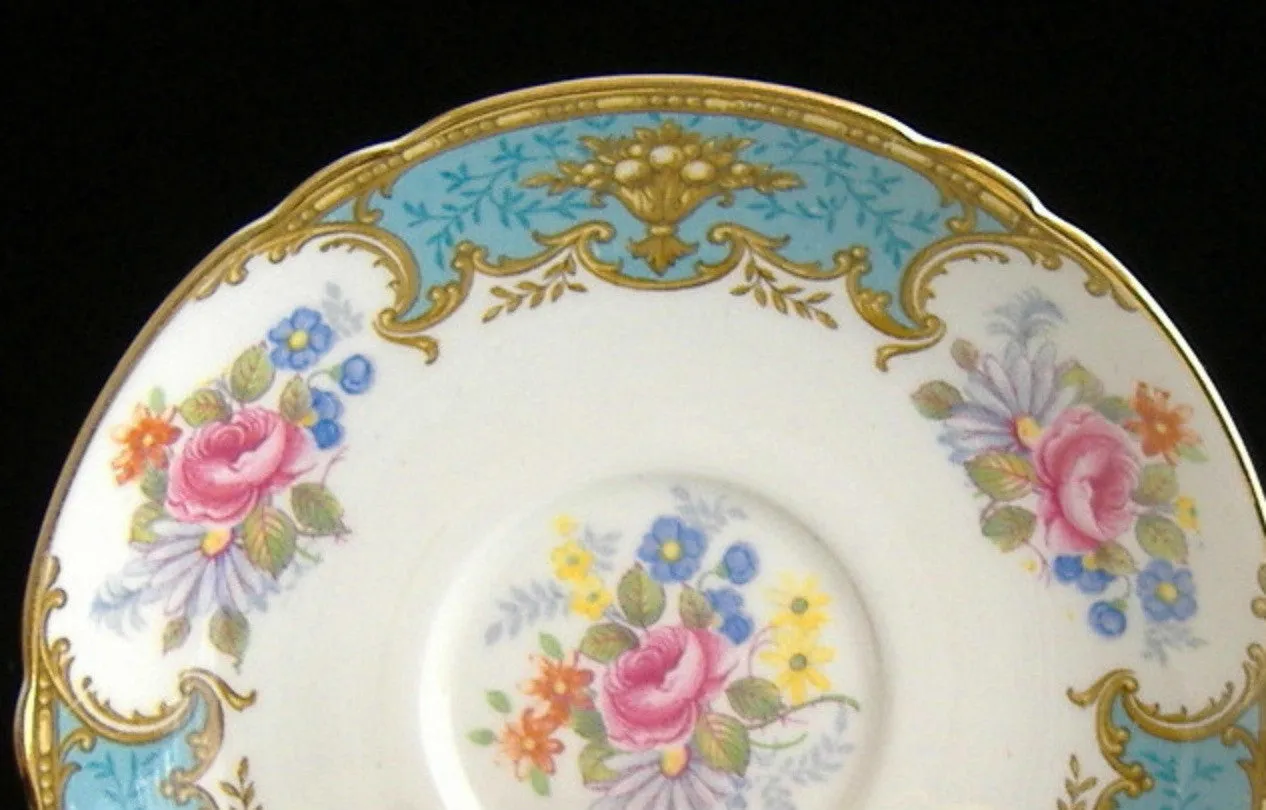 Shelley Blue Empress Demi Cup And Saucer Henley Shape Gold Trim