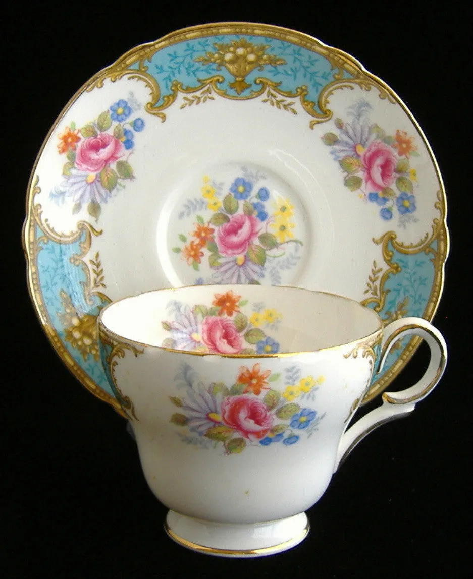 Shelley Blue Empress Demi Cup And Saucer Henley Shape Gold Trim
