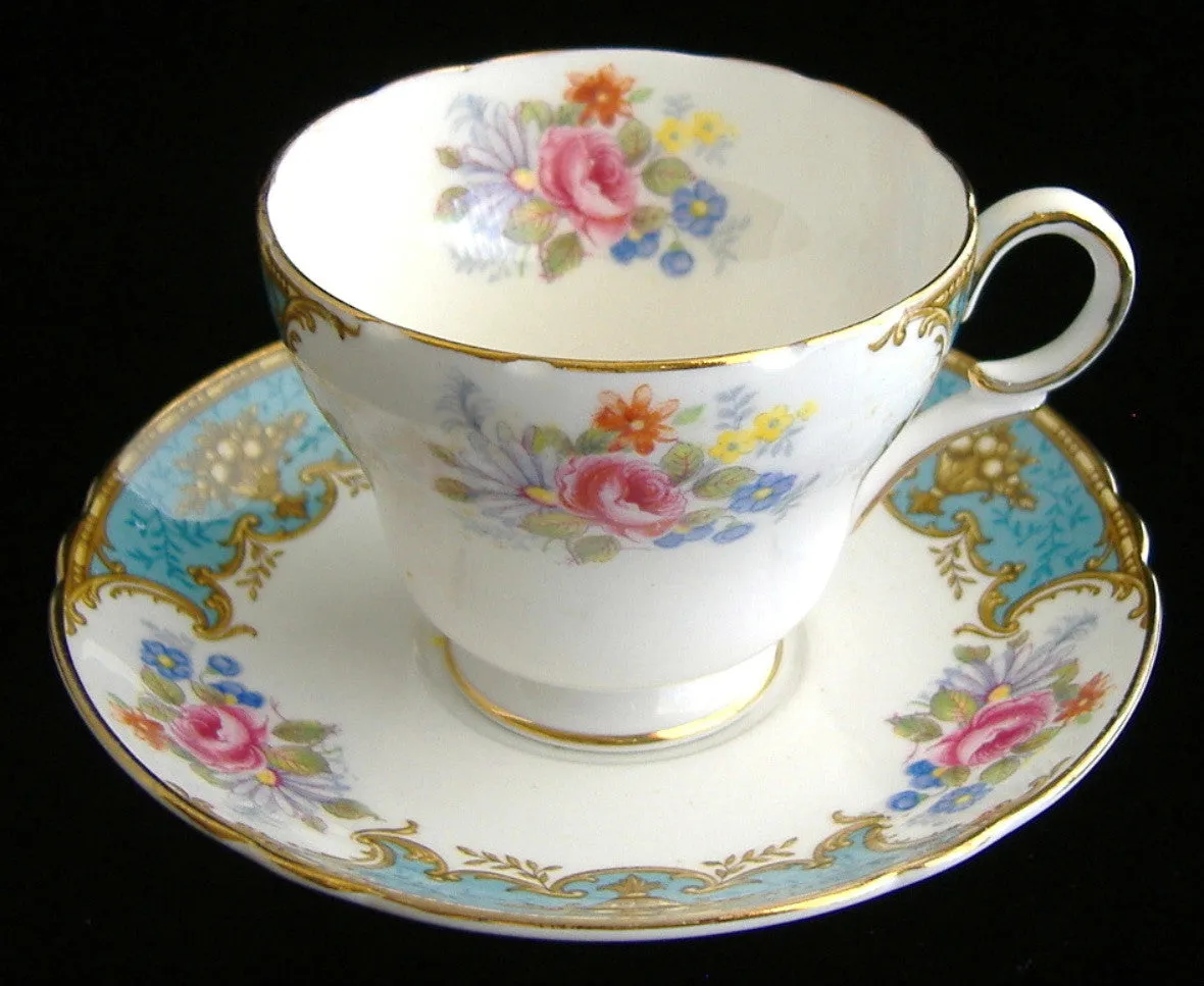 Shelley Blue Empress Demi Cup And Saucer Henley Shape Gold Trim
