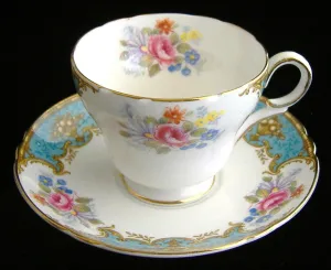 Shelley Blue Empress Demi Cup And Saucer Henley Shape Gold Trim