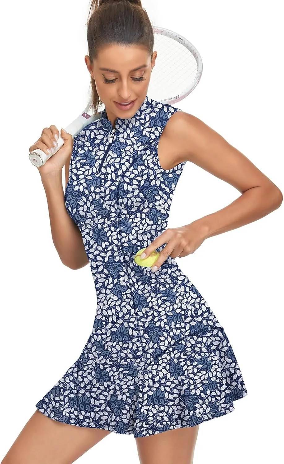 Tanst Sky Women's Golf Dress with Shorts Zip Up Quick Dry Sleeveless Pockets Tennis Workout Dresses