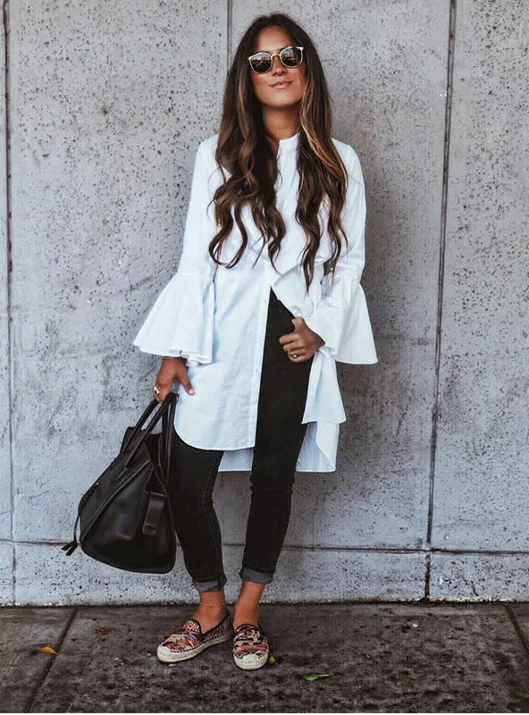 TastyHottie - White Flare Sleeve Shirt Dress Summer Fashion O Neck Straight