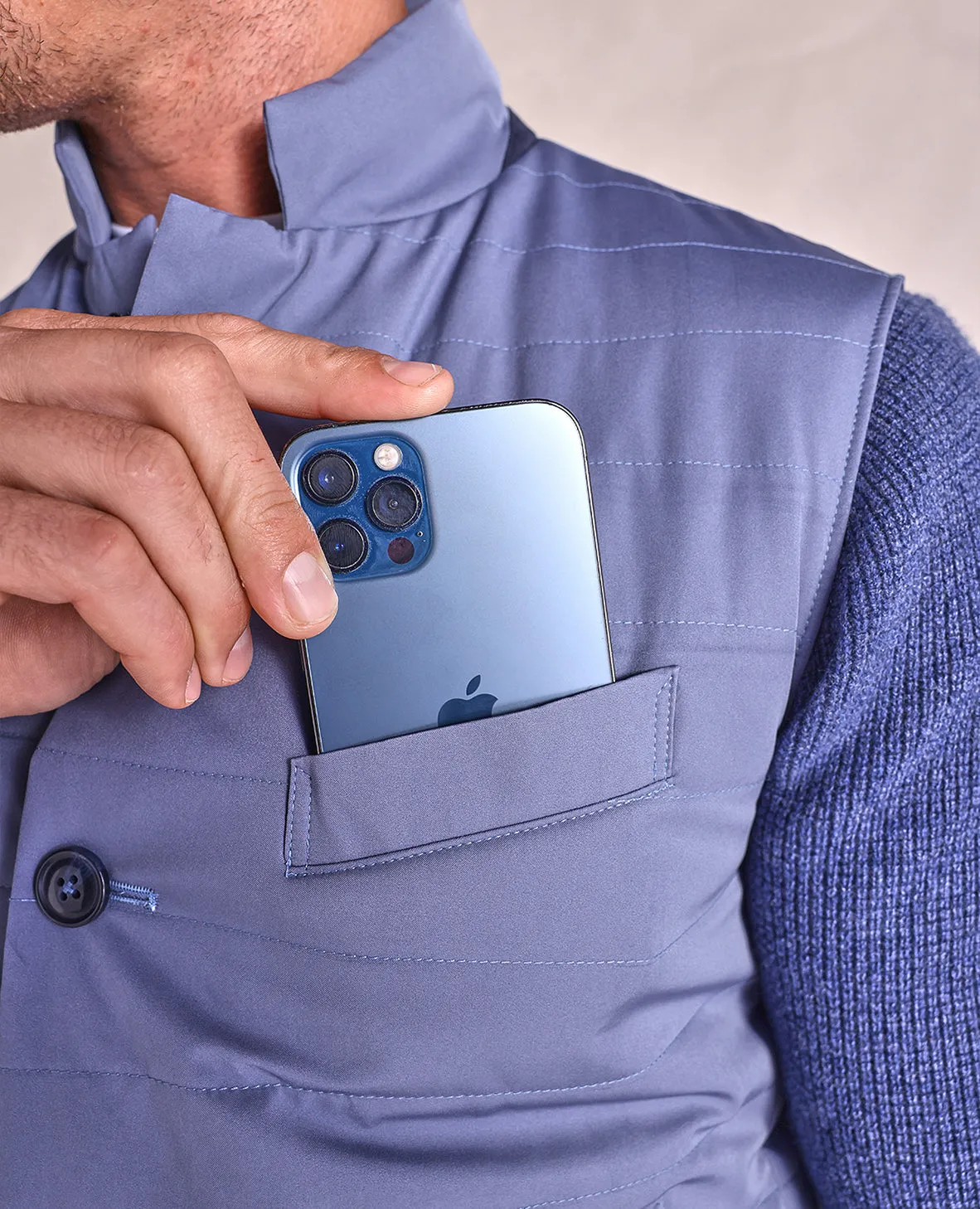 The Beckett - Nylon Shell Vest - Blue Smoke