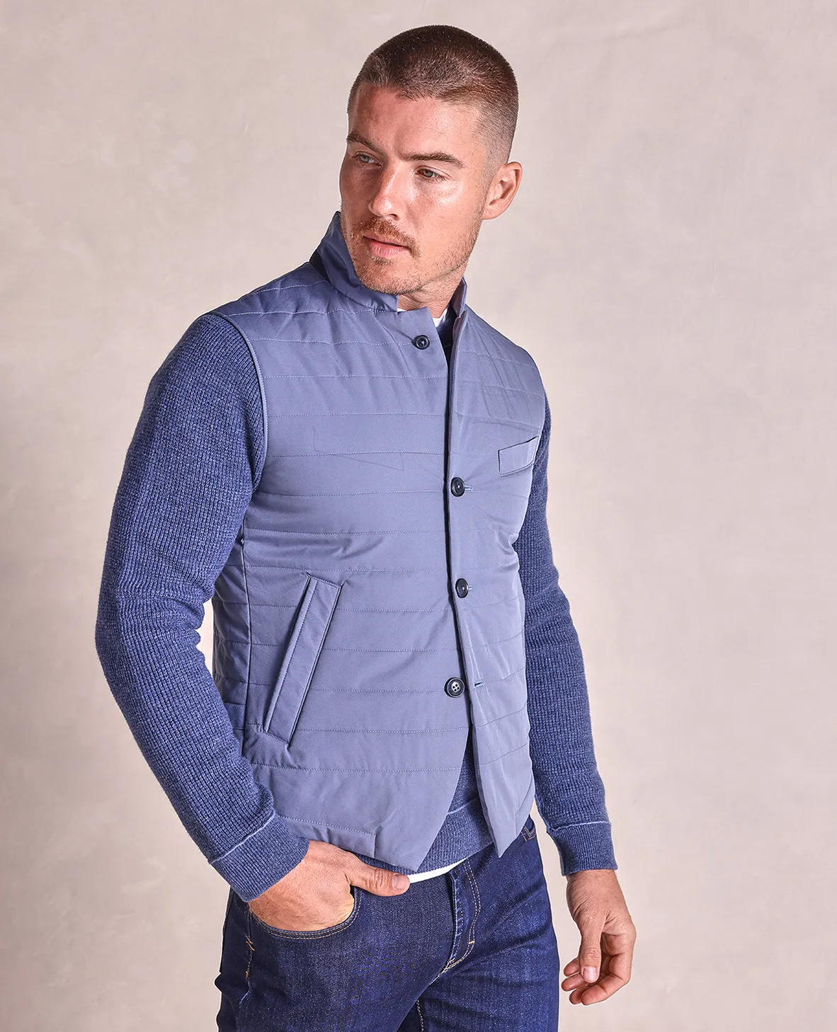 The Beckett - Nylon Shell Vest - Blue Smoke