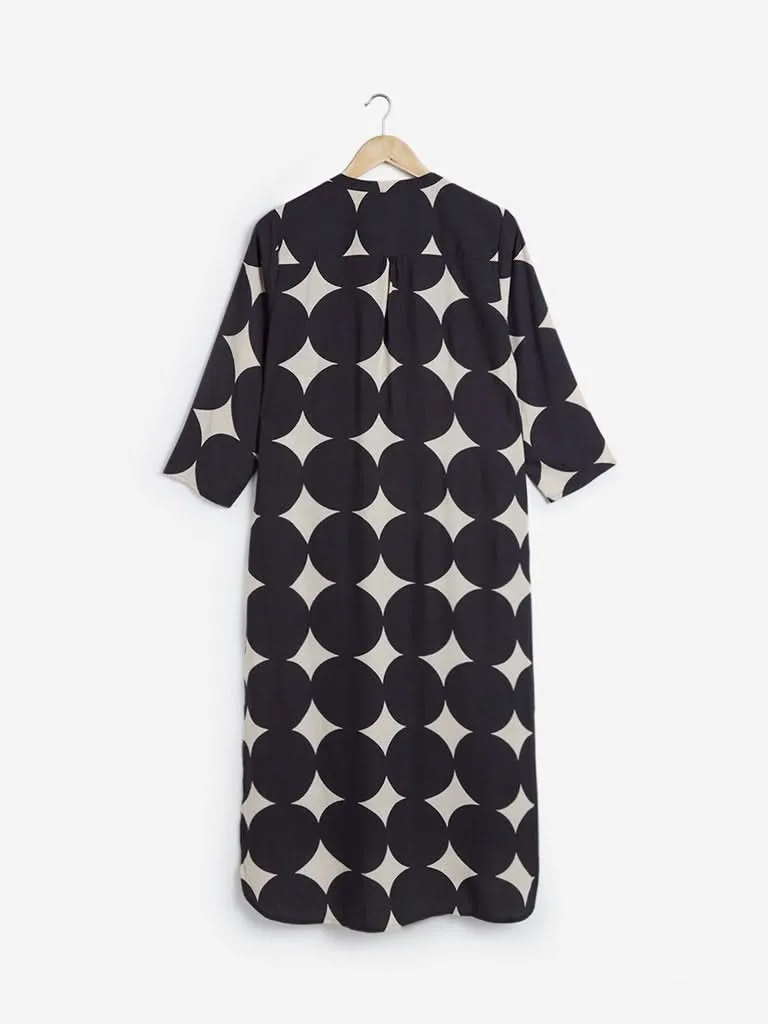 Utsa Charcoal Polka-Dotted Straight Kurta