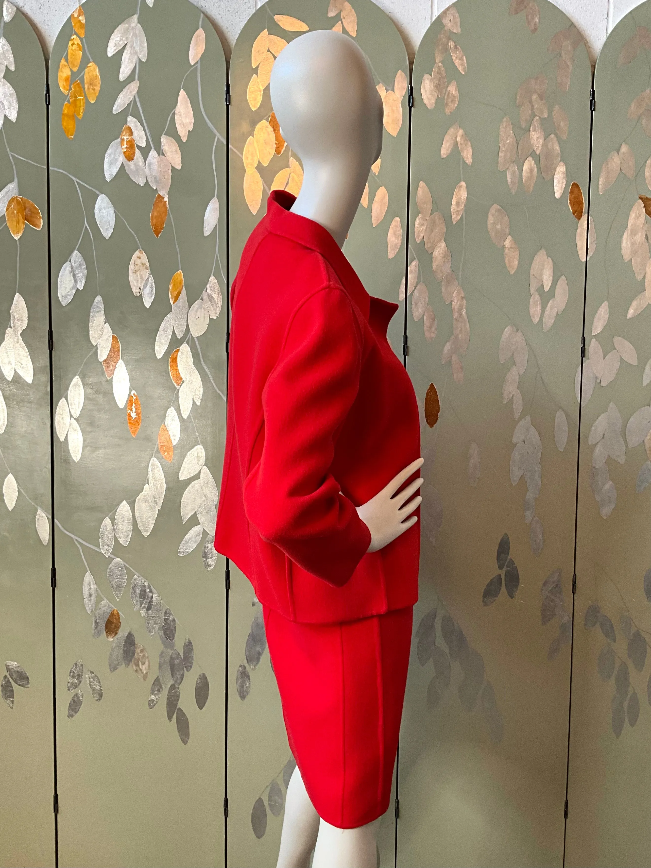 Vintage 1990s Linda Allard Ellen Tracy Red Wool Shift Dress and Jacket, Medium